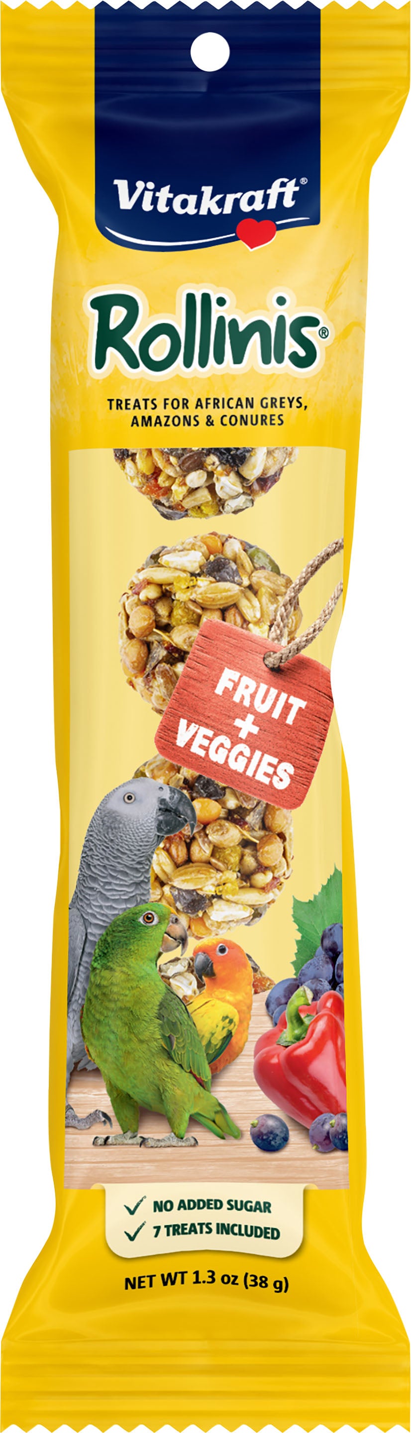 Vitakraft Rollinis Bird Treat for Parrots, Fruit & Veggies, 1.3 oz - Sticks
