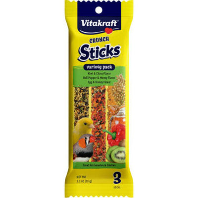 Vitakraft Crunch Sticks Variety pk Can/Finch Treat, Egg/Kiwi/Pepper, 2.5oz-3 pk