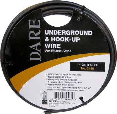 Dare Electric Fence Underground & Hook Up Wire, Black, 14 ga-50 ft - Insulated Cable