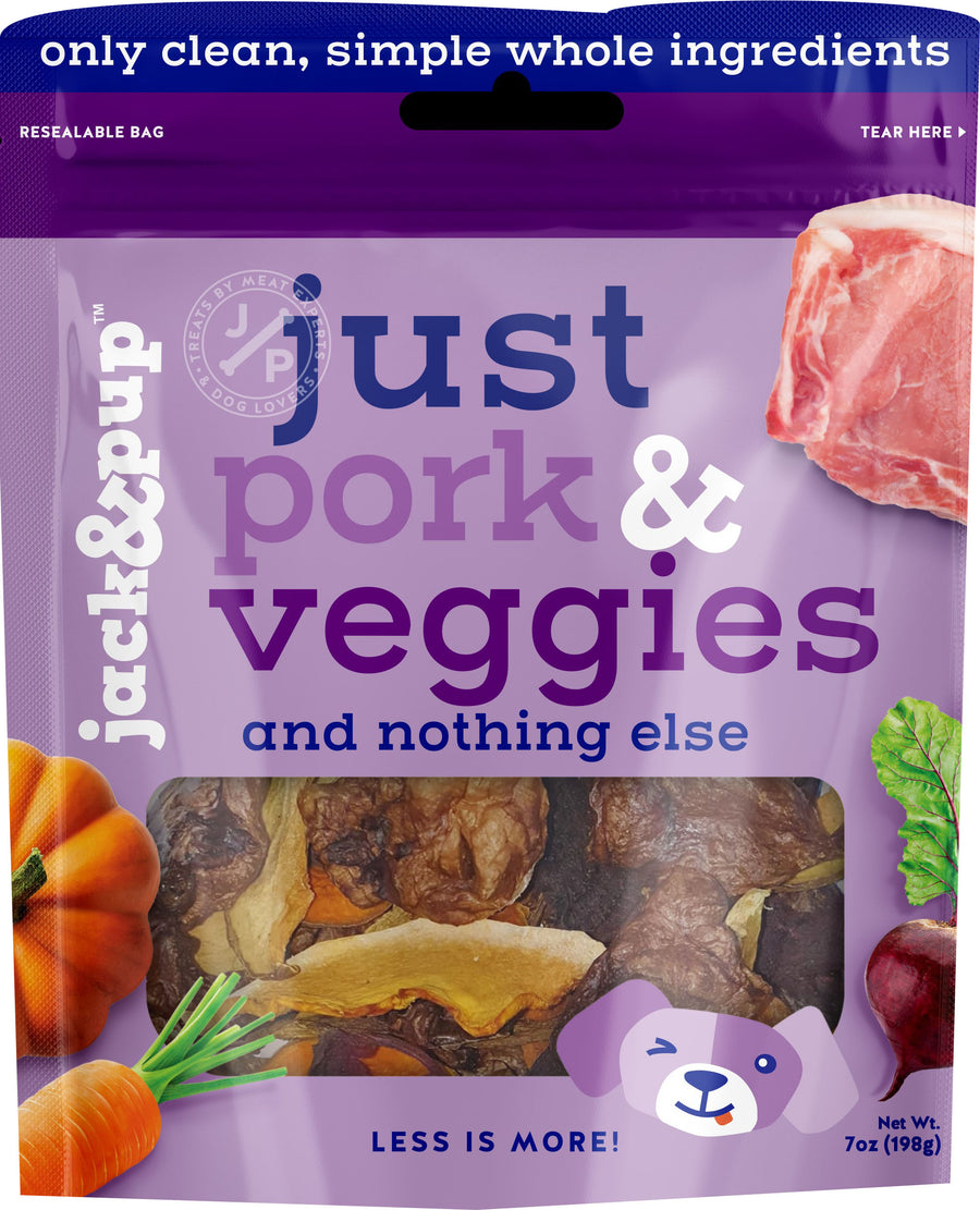 Jack & Pup Just Real Ingredients Oven Baked Treats, Pork/Veggies, 7 oz - Edible Bones & Biscuits