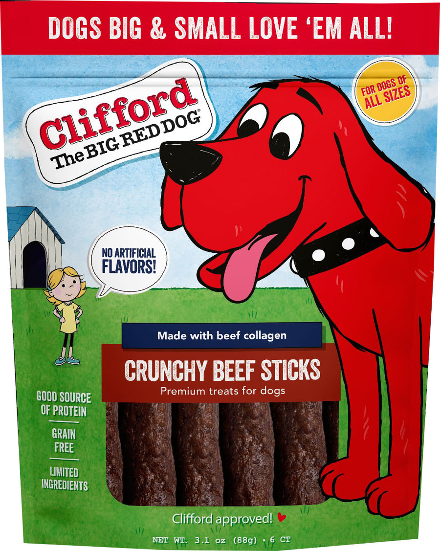 Clifford Soft & Chewy Crunchy Sticks, Beef, 6in- 6 ct - Long Lasting Chews