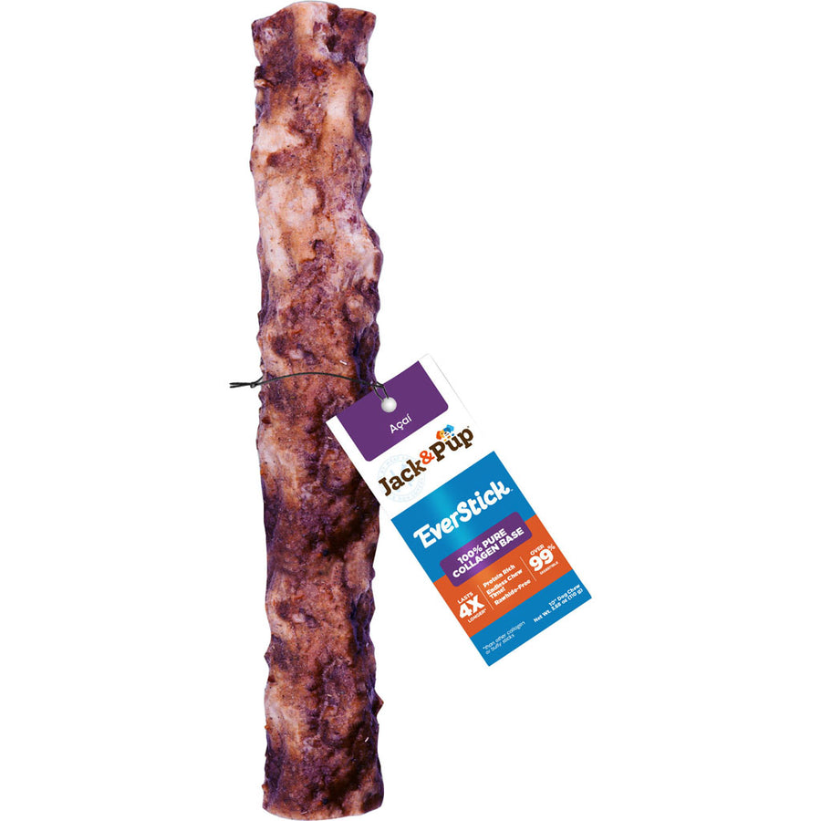 Jack & Pup Everstick 100% Collagen Base Stick, Acai, 10 in - Rawhide/ Body Parts