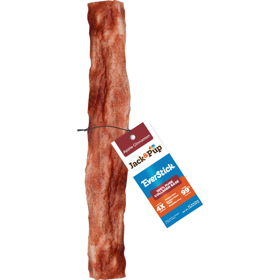 Jack & Pup Everstick 100% Collagen Base Stick, Apple Cinnamon, 10 in - Rawhide/ Body Parts
