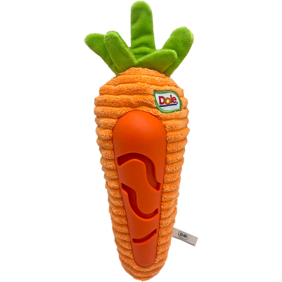 Dole Pet Carohide Treat Dispenser Plush Dog Toy, Orange, 11 in