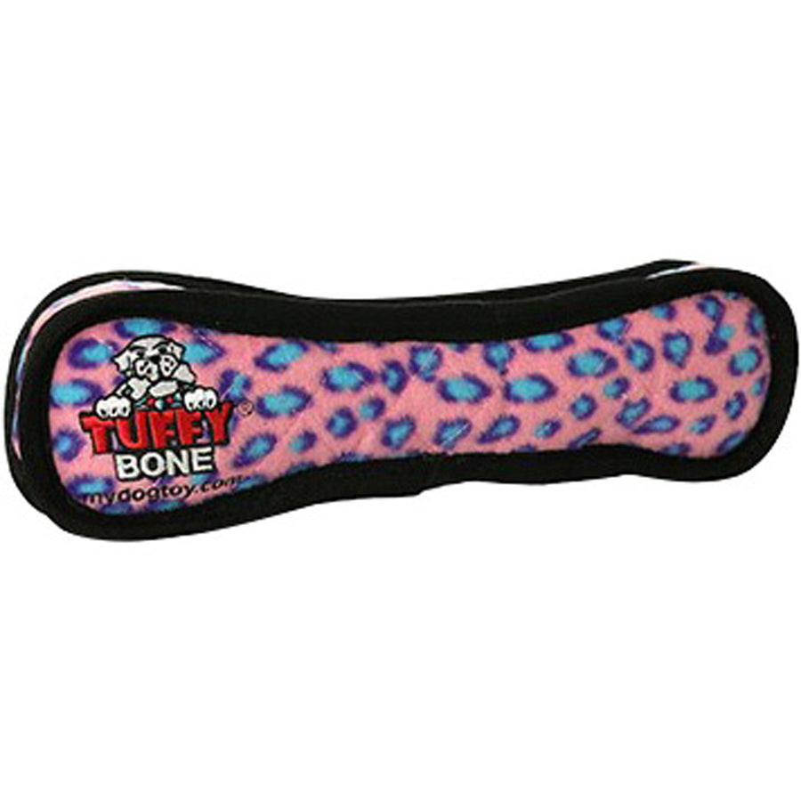 Tuffy Ultimate Bone Durable Soft Dog Toy, Pink Leopard - Plush