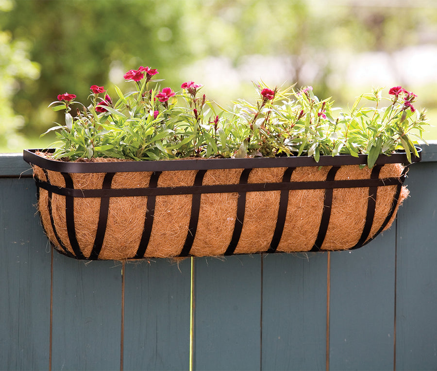 Panacea Products Wide Band Window Planter W/Coco Liner, Black, 30 in - Flower Boxes
