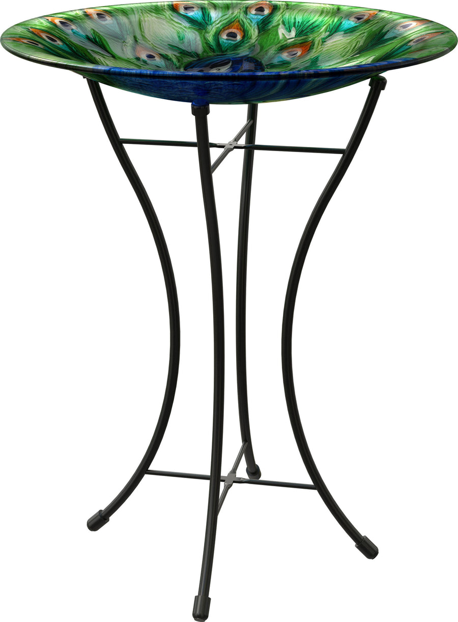Panacea Products Glass Birdbath W/Stand, Peacock, 16 in - Baths-Pedestal