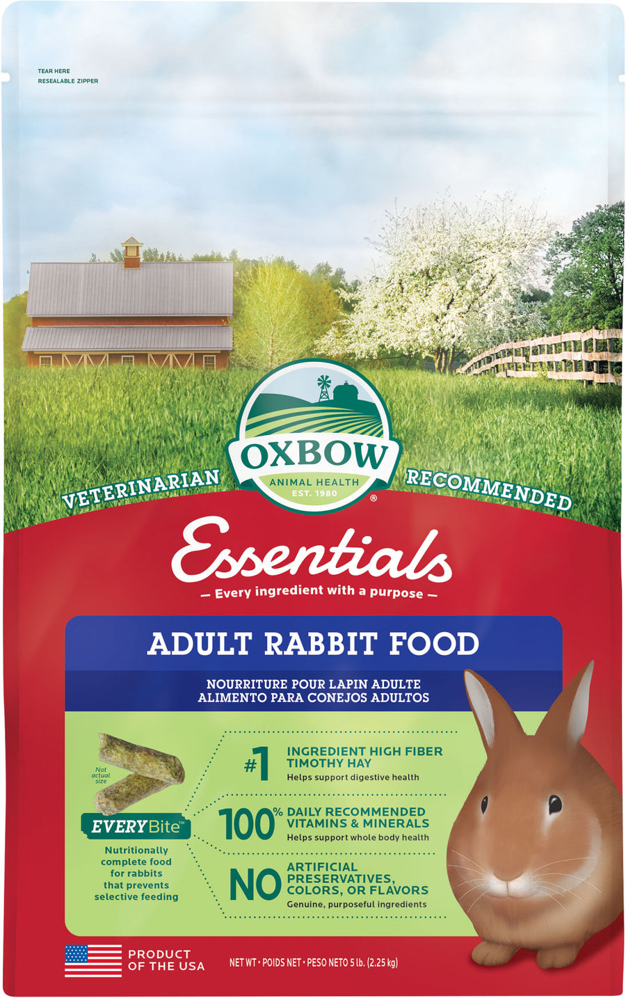 Oxbow Animal Health Essentials Adult Rabbit Food, 5 lb