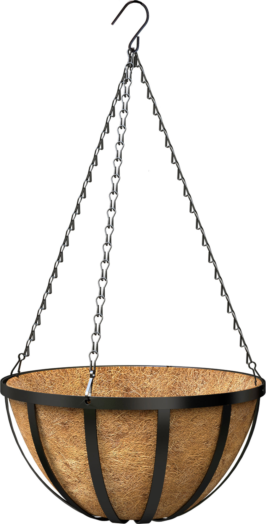 Panacea Products Wide Band Hanging Basket W/Coco Liner, Black, 12 in - Planters Decorative