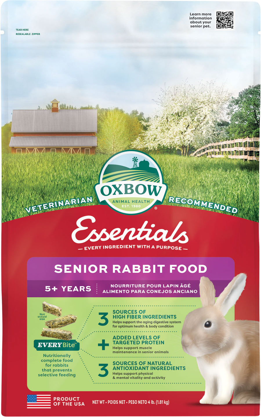 Oxbow Animal Health Essentials Senior Rabbit Food, 4 lb
