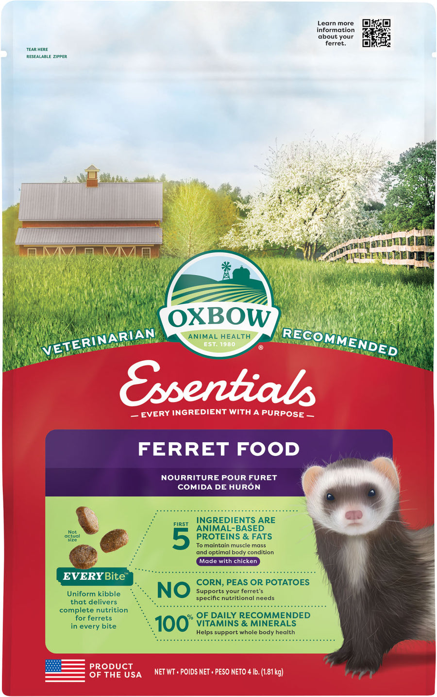 Oxbow Animal Health Essentials Ferret Food, 4 lb