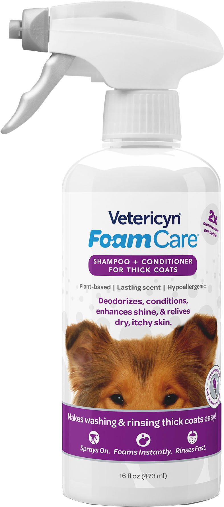 Vetericyn Foamcare Shampoo & Cond for Thick Coats, 16 oz - Shampoos & Wipes