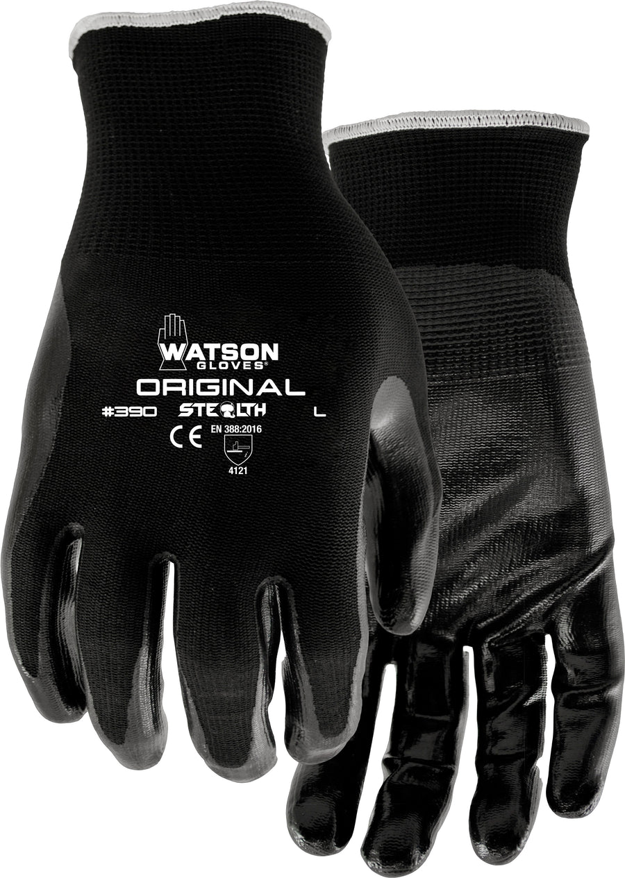 Watson Gloves Mens Stealth Original Nitrile, Black, LG - Coated
