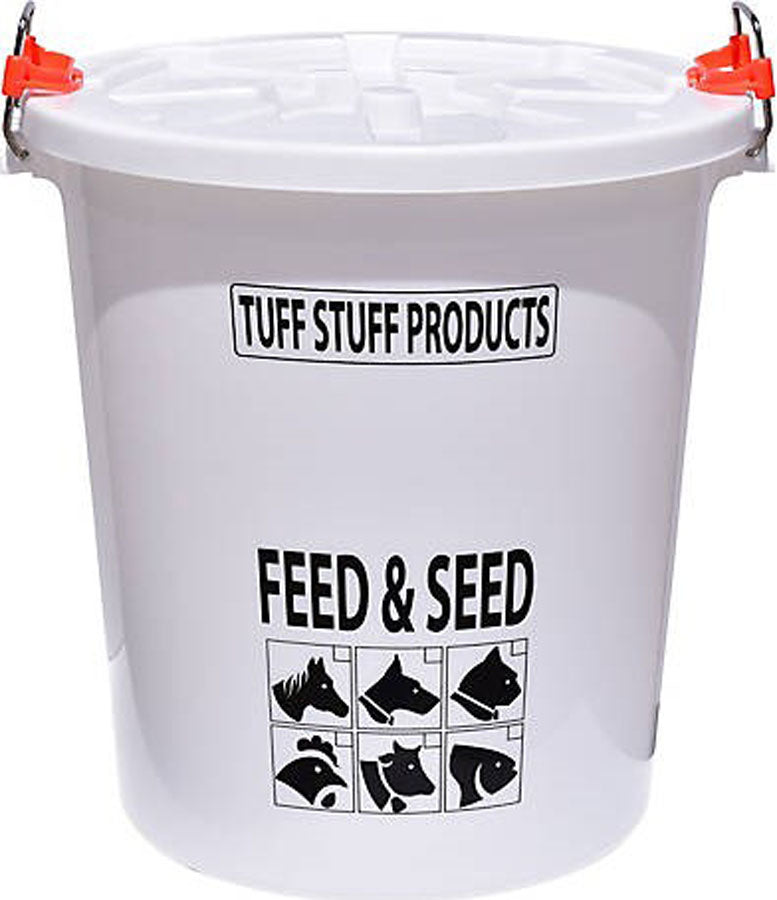 Tuff Stuff Feed Storage Drum W/Locking Lid, White, 12 gal - Feed Storage Bins