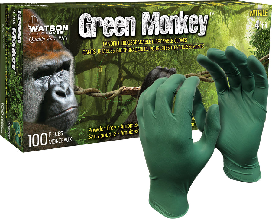 Watson Gloves Green Monkey Nitrile Disposable, Forest Green, LG - 100 ct