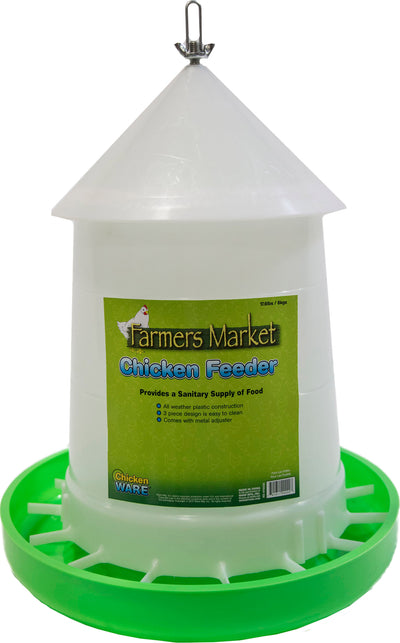 Ware Farmers Market Chicken Feeder W/Flow Adjust, White/Green, 17 lb - Hanging Feeder