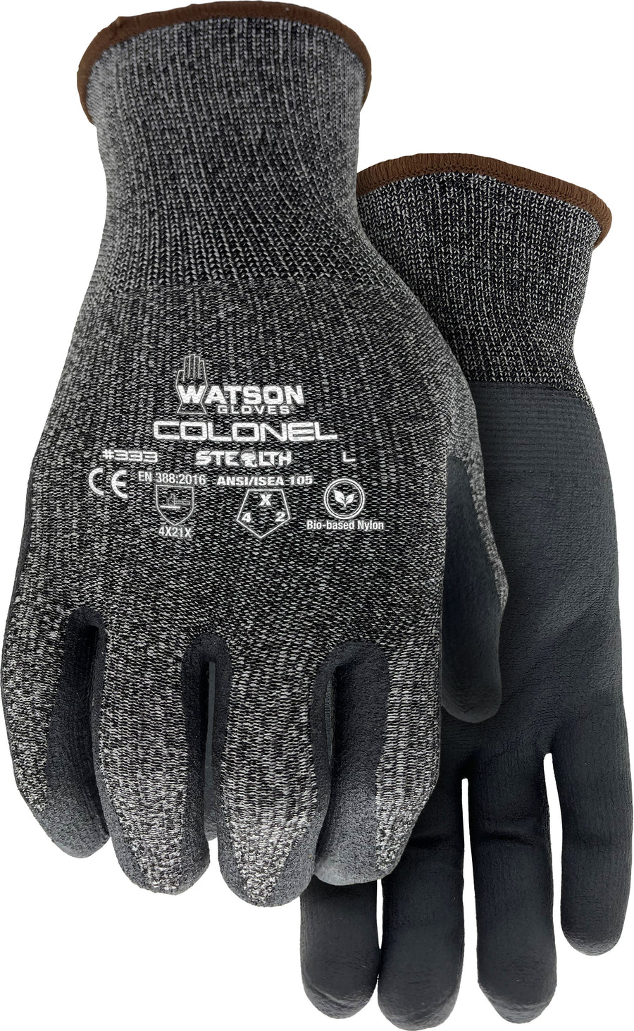 Watson Gloves Mens Stealth Colonel Bio Based, Black, XL - Coated