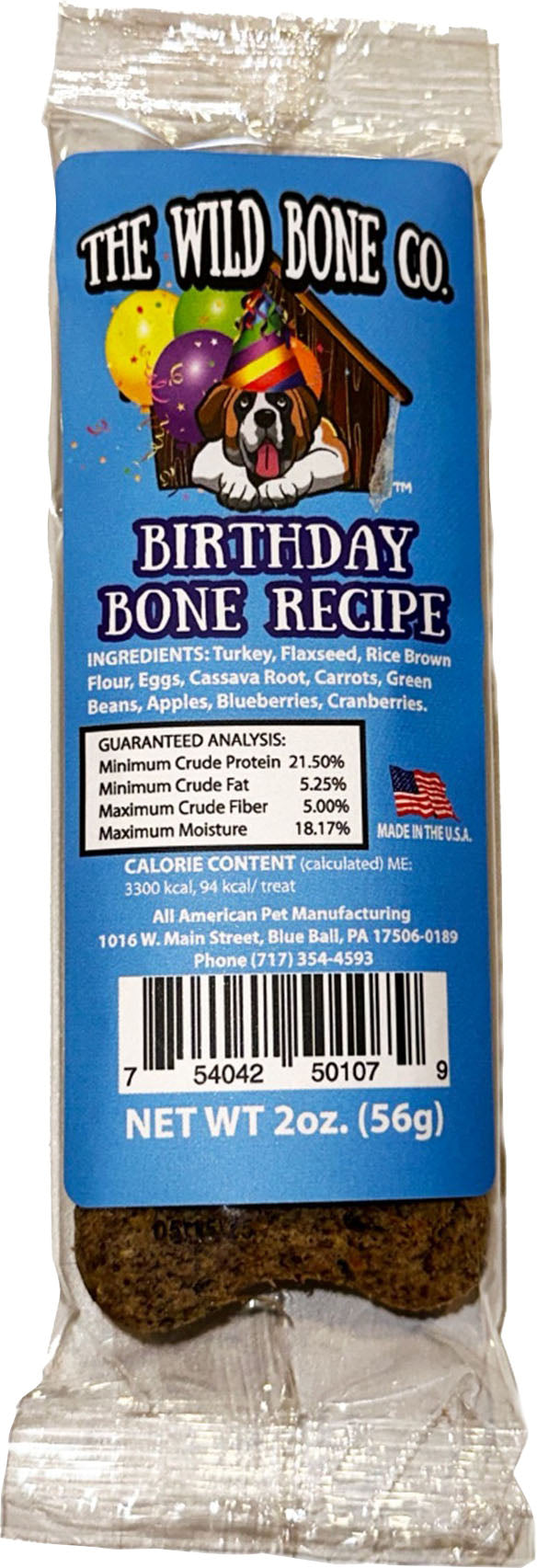 The Wild Bone Co. Birthday Bone Treat Ds, Turkey, 2 oz -24 pc - Edible Bones & Biscuits