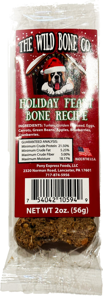 The Wild Bone Co Holiday Bone Dog Treats Display, Trky, 2oz-12pc - Christmas