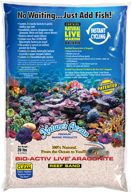 World Wide Imports Bio Active Live Aragonite Natural Reef Sand, Pink, 20 lbs - Marine