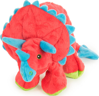 Godog Dinos Frills the Triceratops Dog Toy, Red, LG - Plush