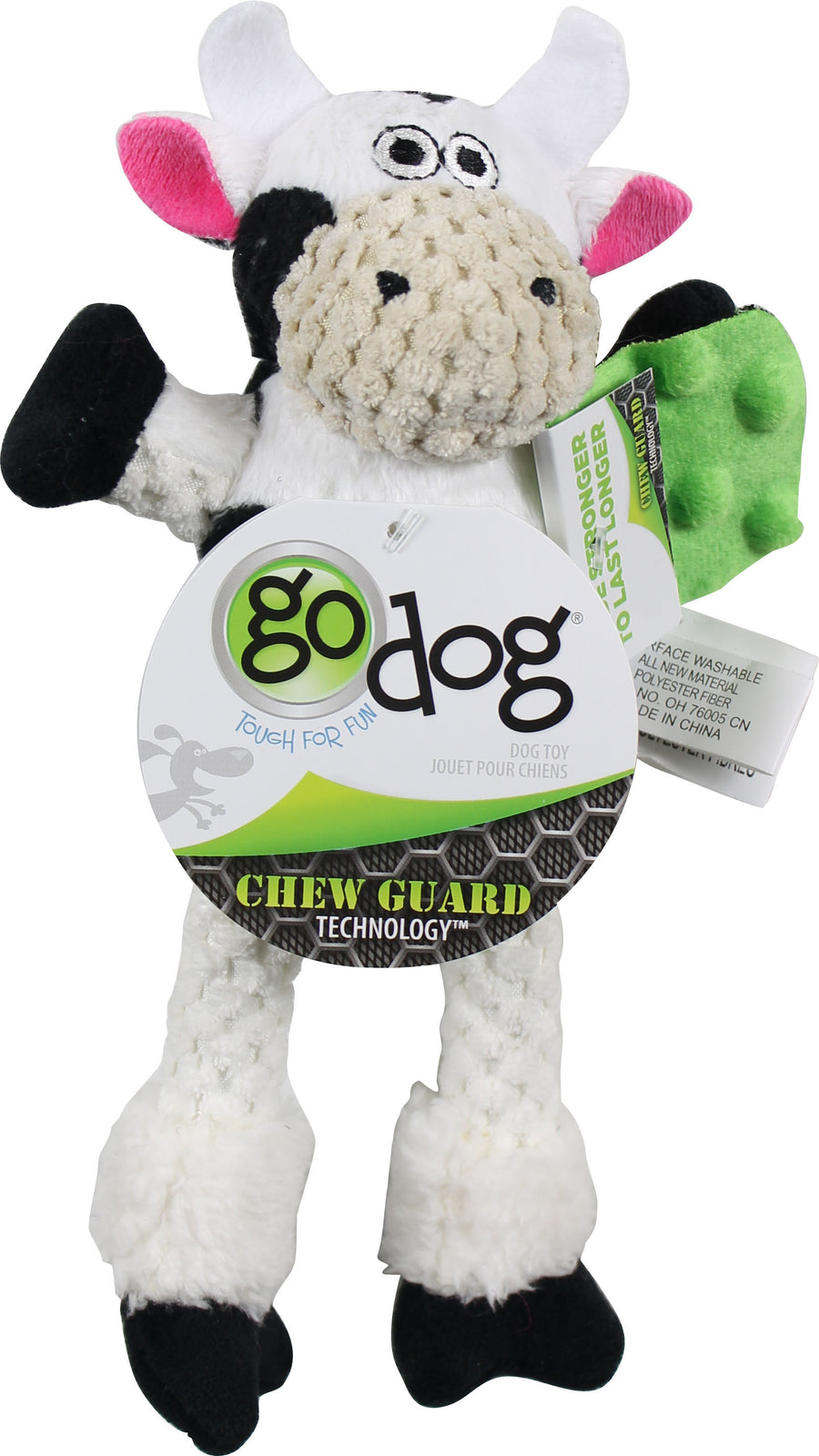 Godog Checkers Skinny Cow Dog Toy, Black/White, Mini - Plush
