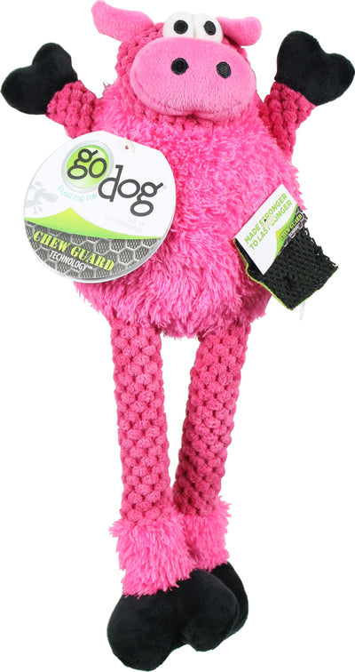 Godog Checkers Skinny Pig Dog Toy, Pink, SM - Plush