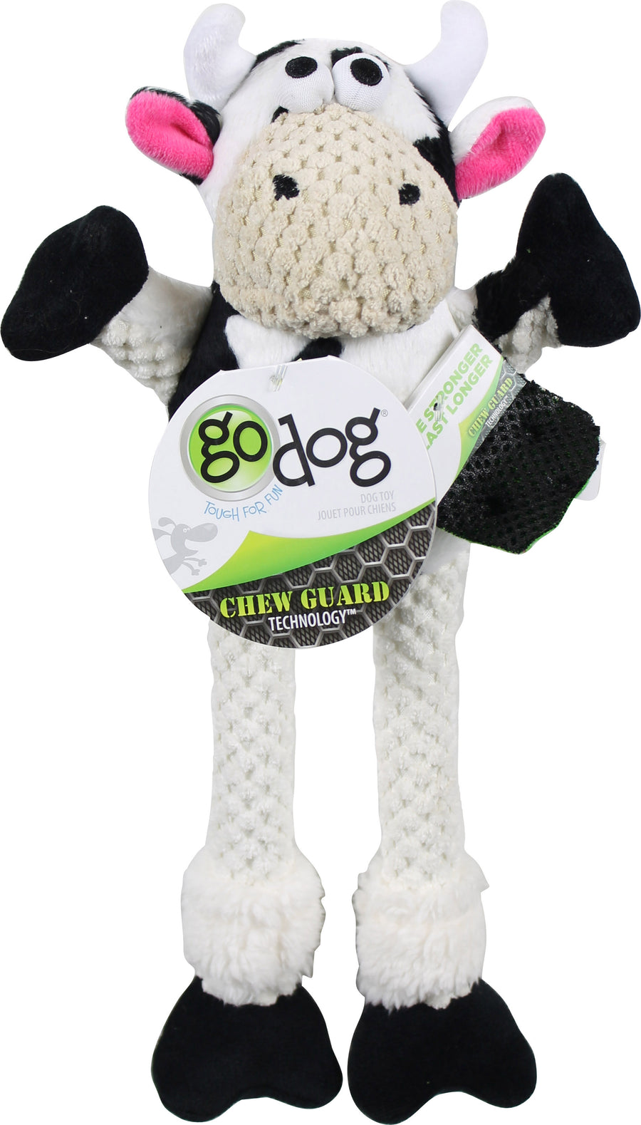 Godog Checkers Skinny Cow Dog Toy, Black/White, SM - Plush