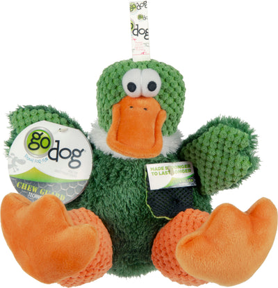 Godog Checkers Sitting Duck Dog Toy, Green, LG - Plush