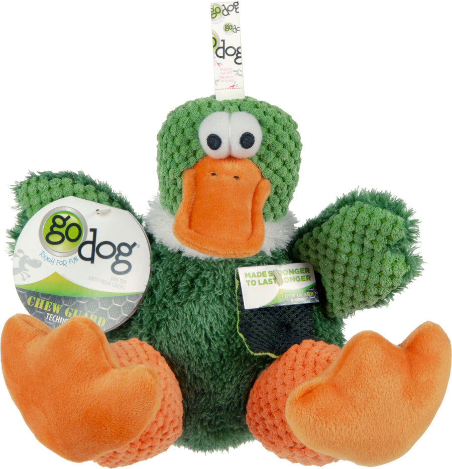 Godog Checkers Sitting Duck Dog Toy, Green, LG - Plush