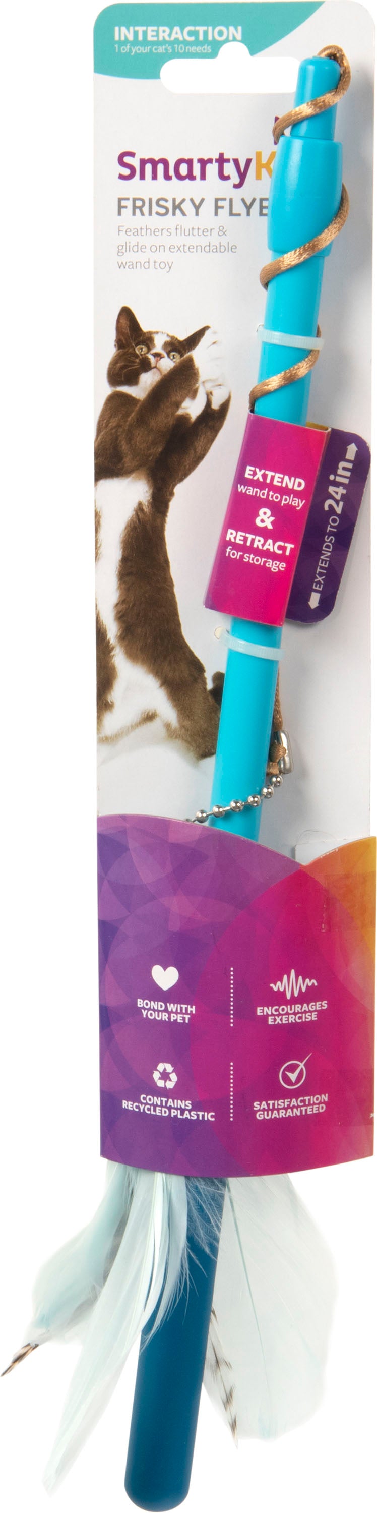 Smartykat Frisky Flyer Feather Wand Cat Toy - Interactive