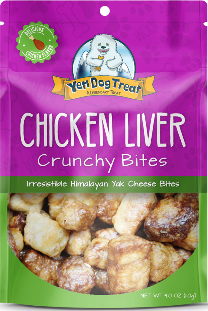 Yeti Pet Products Yak Dog Crunchy Bites, Chicken Liver, 4 oz - Edible Bones & Biscuits
