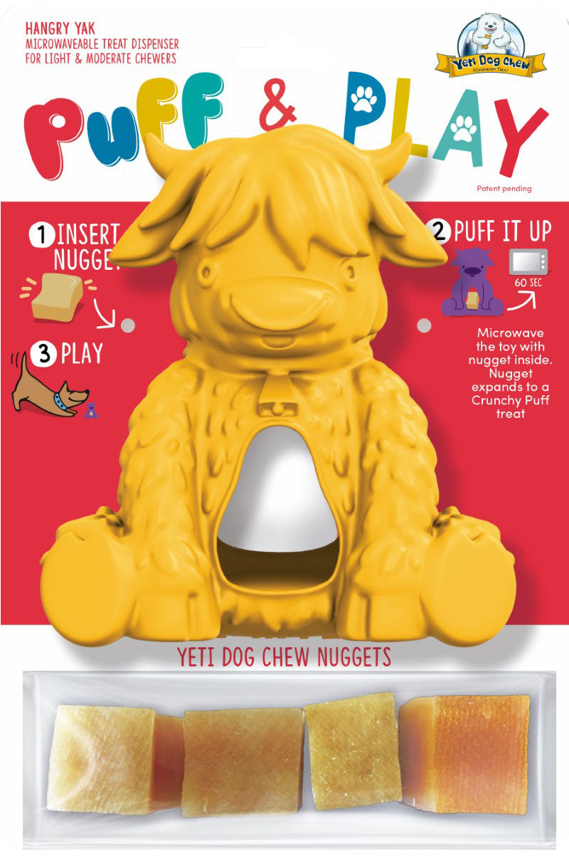 Yeti Pet Products Hangry Yak Puff & Play Dog Toy, Yellow - Rubber
