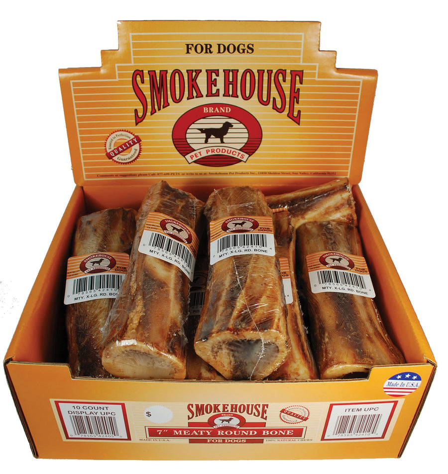Smokehouse USA Meaty Round Bones, 7 in - Rawhide/ Body Parts
