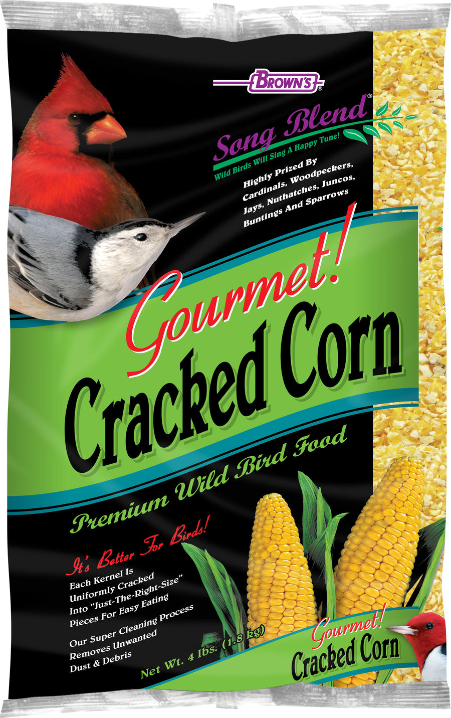 Brown's Song Blend Gourmet! Cracked Corn, 4 lb - Squirrel/Wildlife Food