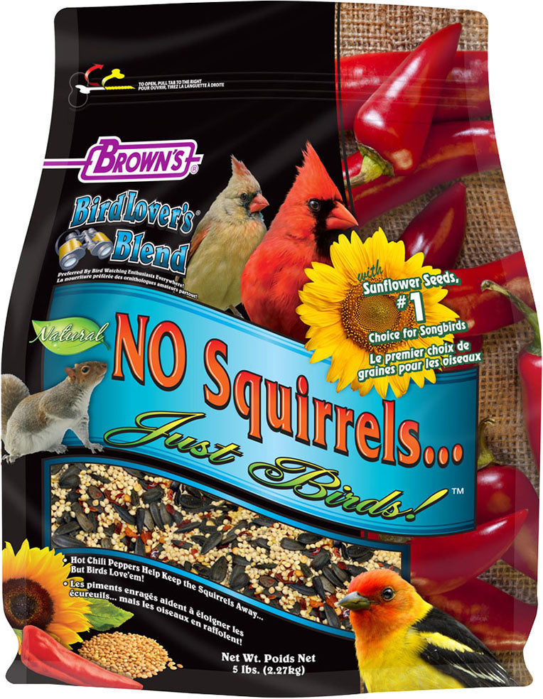 Brown's Bird Lover's Blend No Squirrels...just Birds, Hot Pepper/Sunflower Seed, 5 lb - Wild Bird Seed Mix-General
