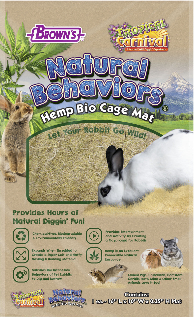 Brown's Tropical Carnival Nat Behaviors Hemp Bio Cage Mat, 17.25x10.5 in - Grass Items