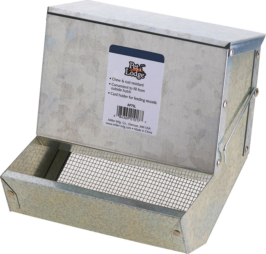 Pet Lodge Galvanized Feeder W/Sifter Bottom & Lid, 7 in - Hay Feeders