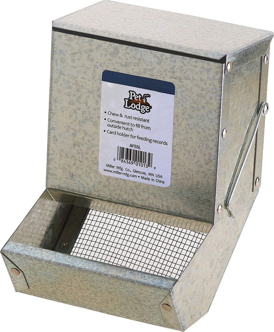 Pet Lodge Galvanized Feeder W/Sifter Bottom & Lid, 5 in - Hay Feeders