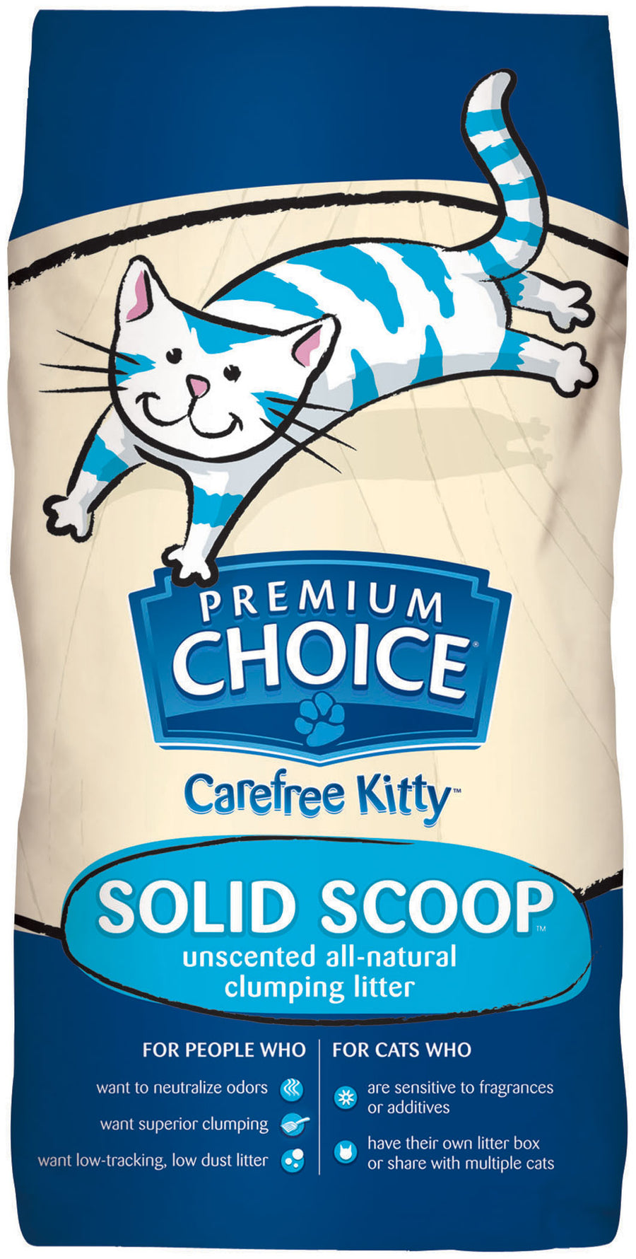 Premium Choice Carefree Kitty Solid Scoop Litter, Unscented, 50 lb - Clumping