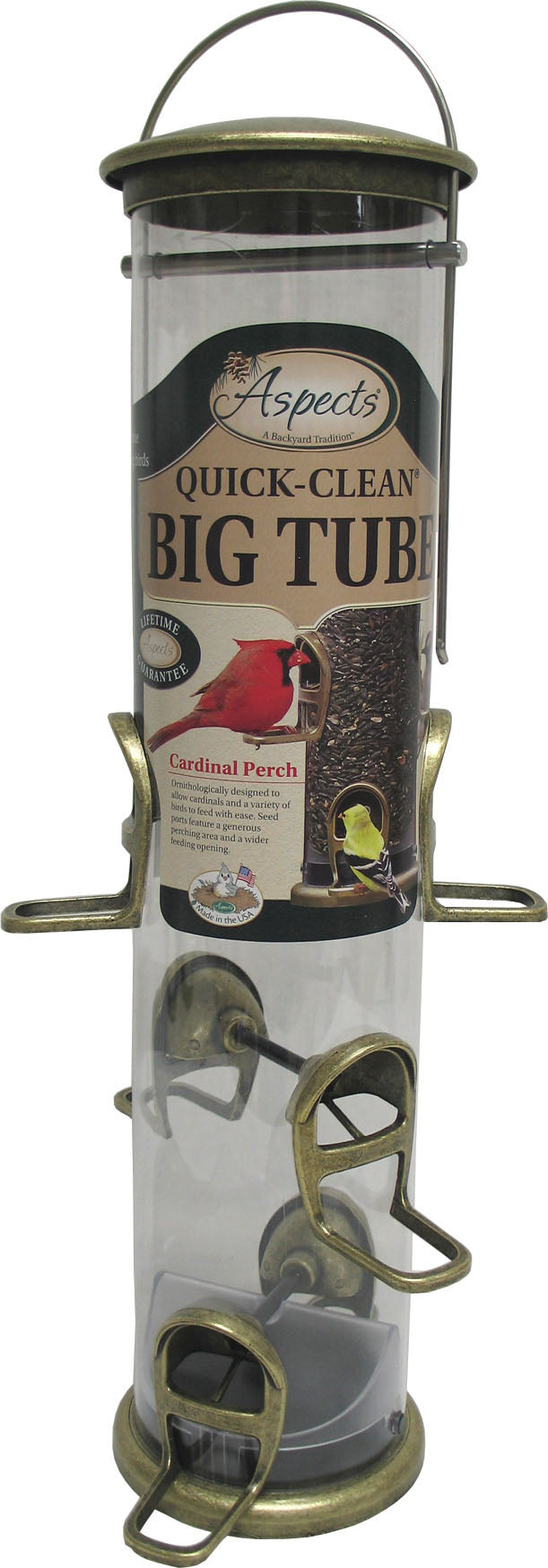 Aspects Quick-Clean Big Tube Seed Feeder, Antique Brass, 3.5 qt Cap - Tube Type Feeders Mixed Seed