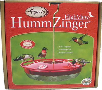 Hummzinger Highview Hummingbird Feeder, Red/Clear, 12 oz Cap - Hummingbird Feeders-Plastic