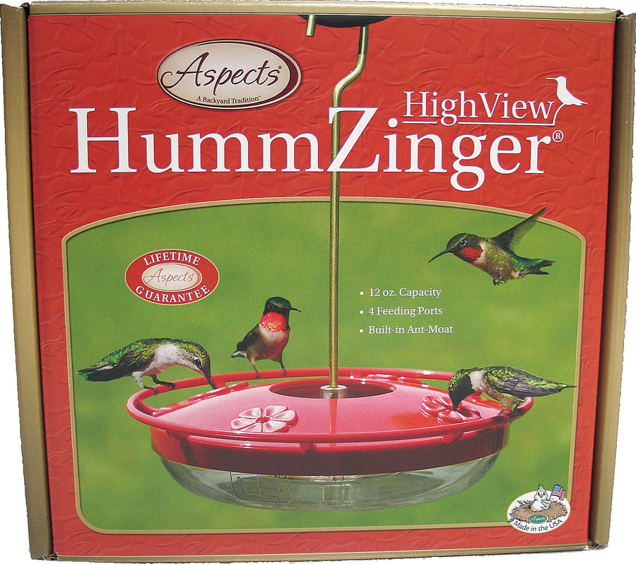 Hummzinger Highview Hummingbird Feeder, Red/Clear, 12 oz Cap - Hummingbird Feeders-Plastic
