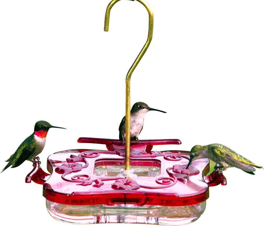 Hummzinger Highview Square Hummingbird Feeder, Red, 9 oz Cap - Hummingbird Feeders-Plastic