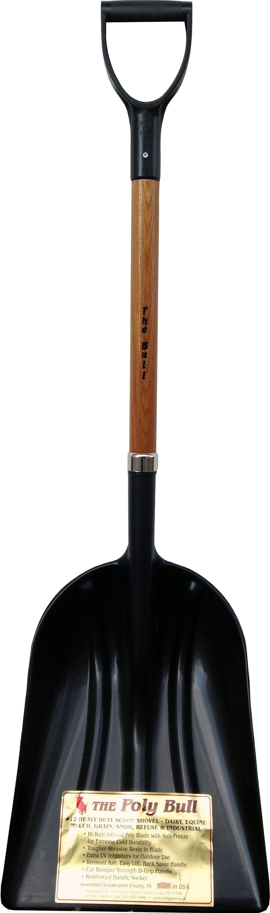 Bullgater Poly Bull #12 Grain Snow Scoop W/Collar, Black, 30 in - ABS/Poly Scoop Shovel