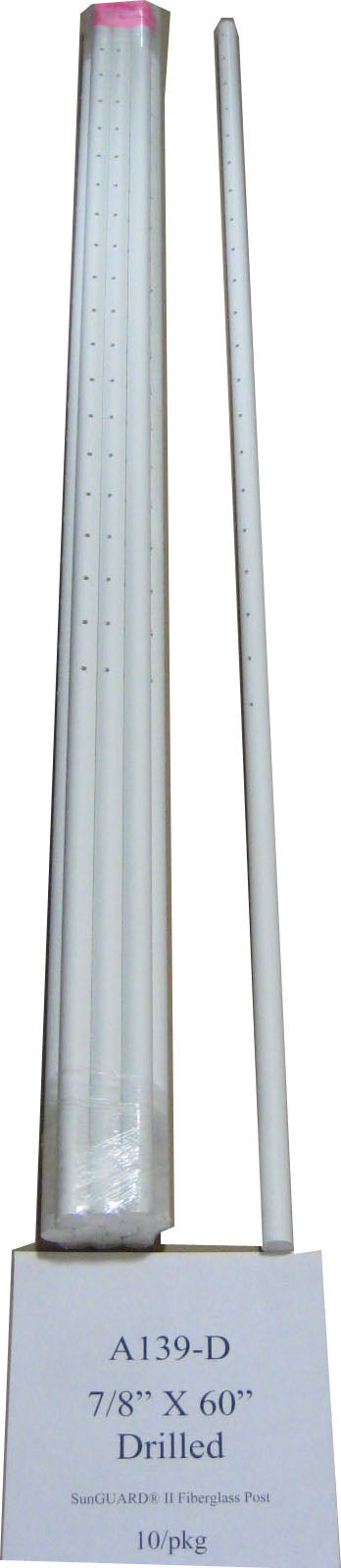 Geotek Sunguard Fiberglass Predrilled Fence Post, White, 7/8 x 5 ft - Post Fiberglass Rod