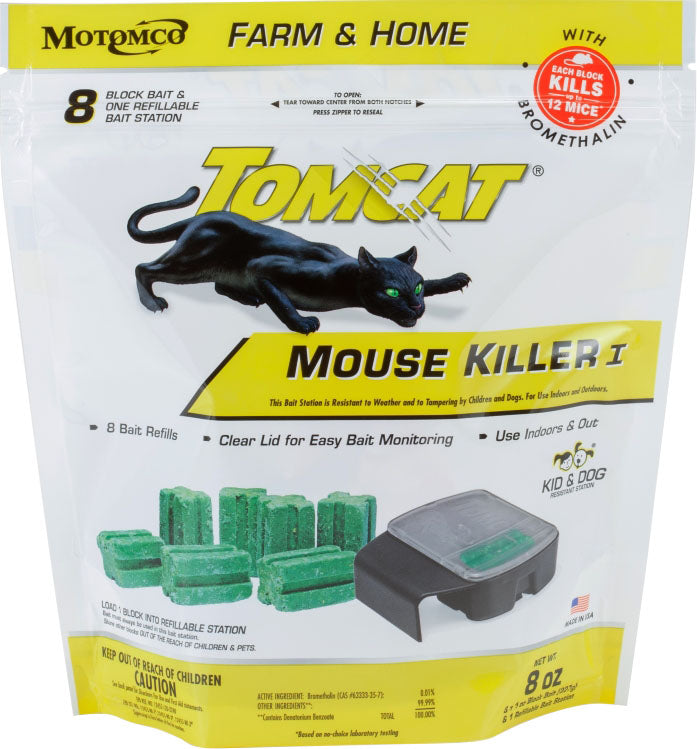 Tomcat Mouse Killer I Refillable Bait Station, Black, 1 oz-8 ct - Killing Agents