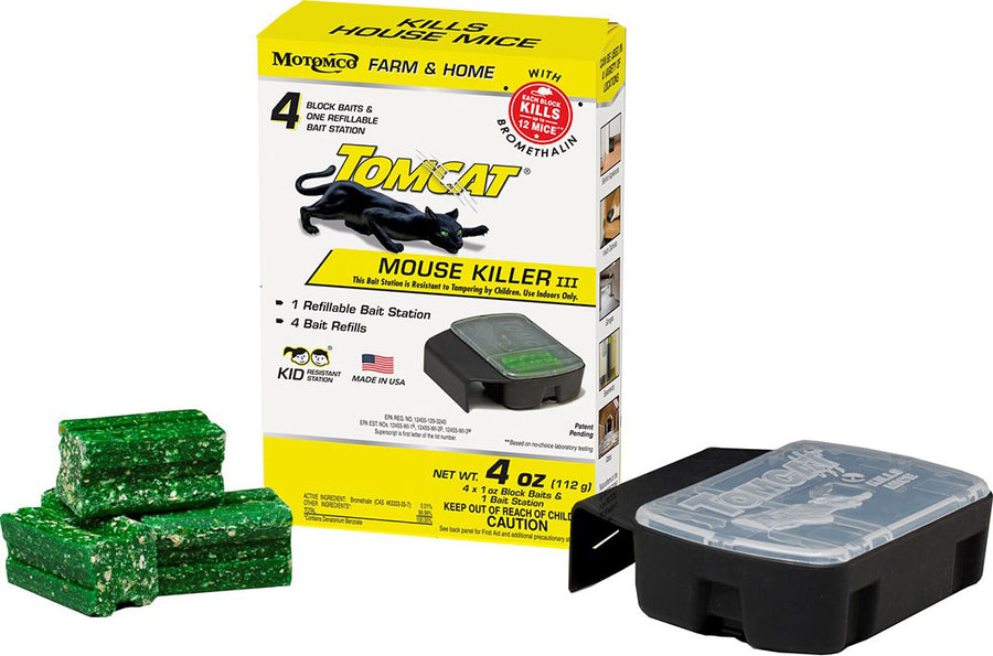 Tomcat Mouse Killer III Refillable Bait Station, Black, 1 oz-4 ct - Killing Agents