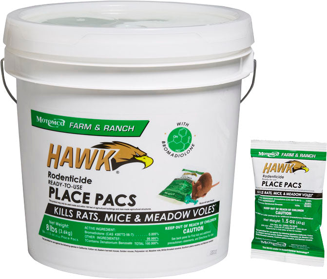 Hawk Rodenticide RTU Pelleted Place Pacs Pail, 1.5 oz-86 ct - Killing Agents