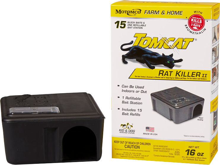 Tomcat Rat Killer II Refilliable Bait Station, Black, 16 oz-15 ct - Killing Agents